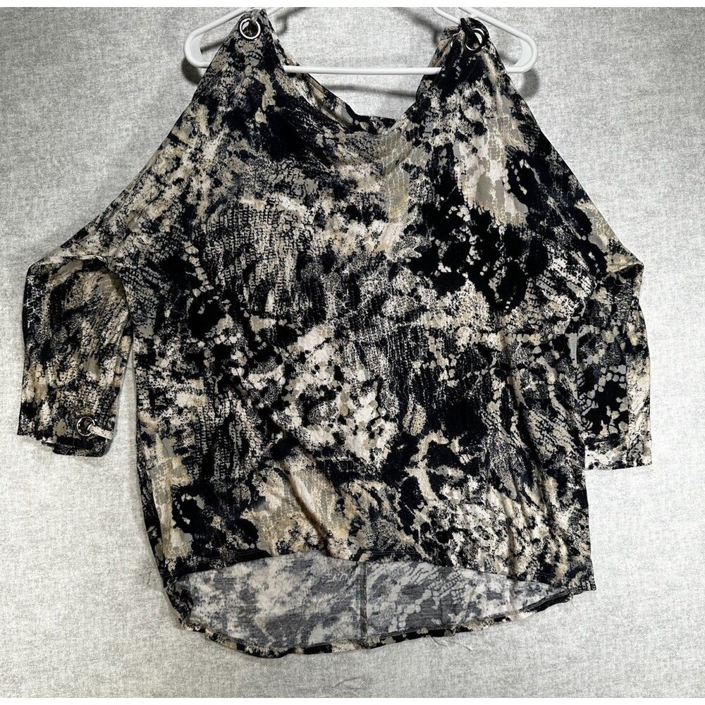 Cable and Gauge Cold Shoulder Top Size XL 3/4 Sleeve Viscose Animal Print